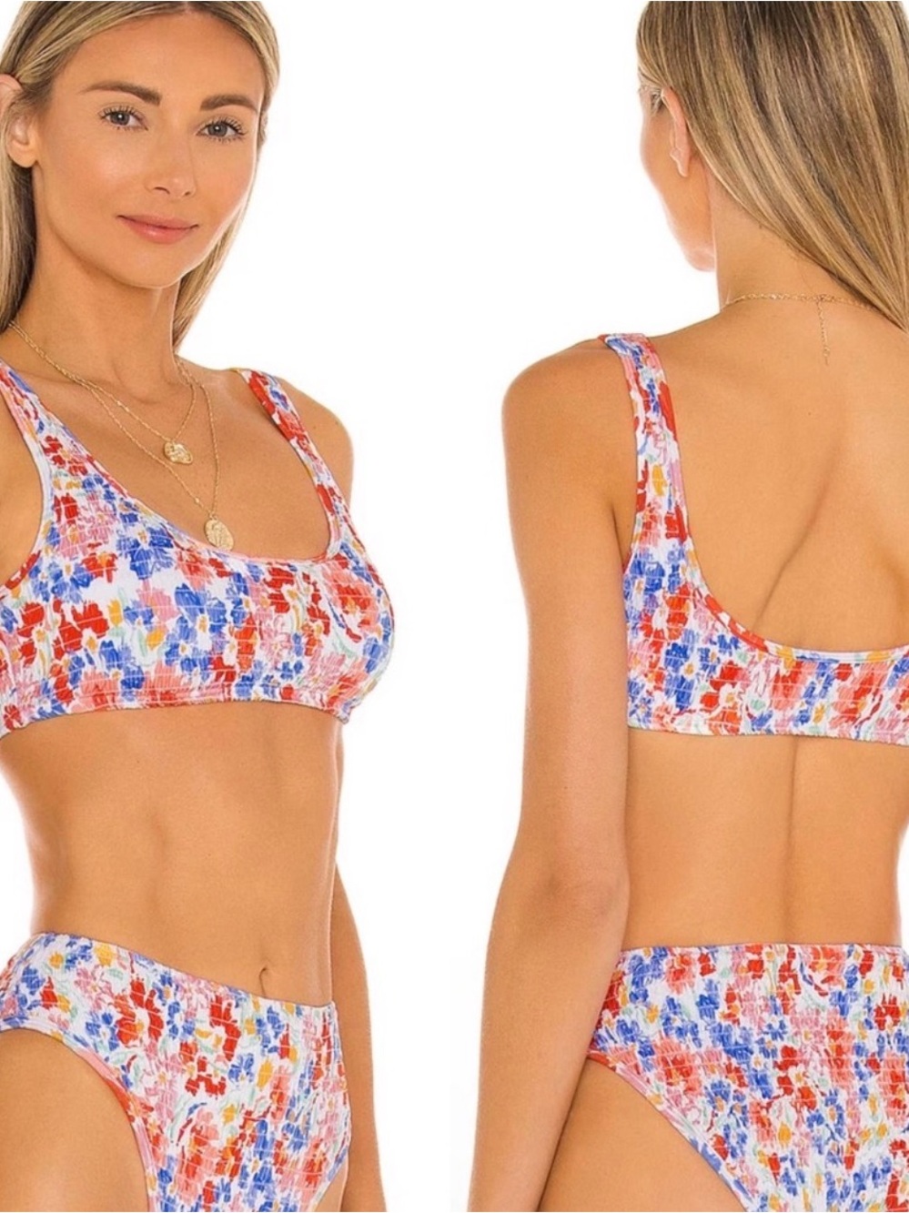 l*space Multicolor Smocked Bikini Top & Two Bottoms - White, Red, Blue, Yellow
